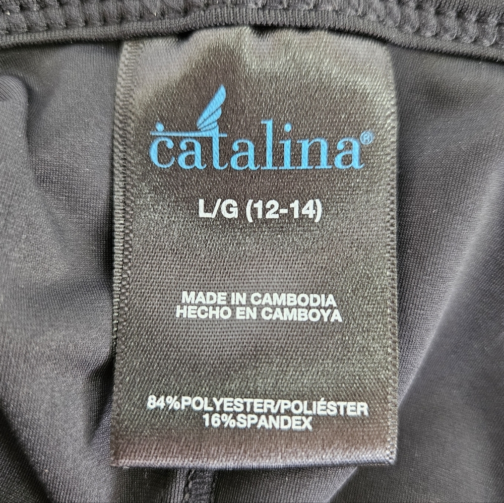 Catalina Black Spaghetti Strap One Piece Swimsuit Size Large 12-14 - Picture 3 of 4